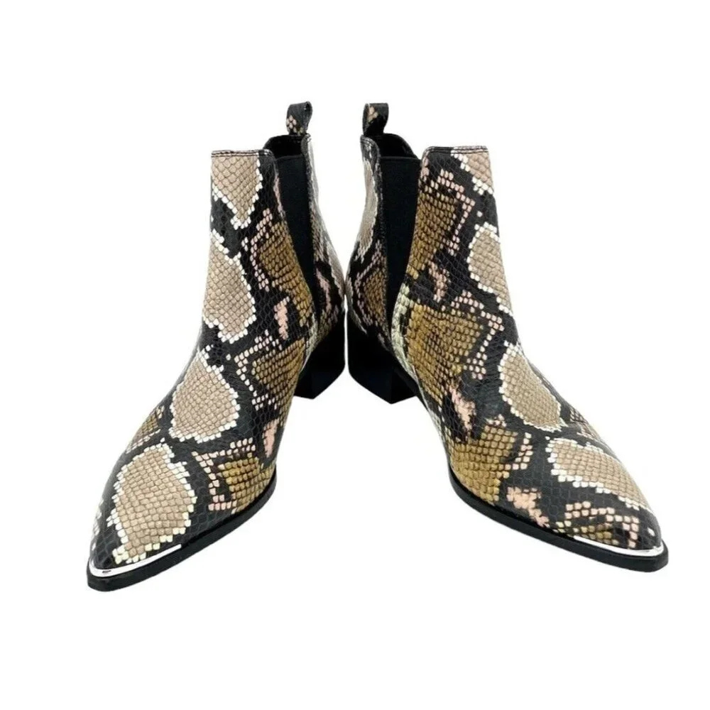 Marc Fisher Boots Yale Snake Print Leather Pointed Toe Ankle Boots SZ 7